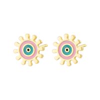 Fashion Evil Eye Drop Oil Plated 18k Real Gold Copper Ear Stud Earrings sku image 2