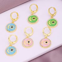 Fashion Inlaid Zircon Female Copper Plating 18k Real Gold Dripping Oil Evil Eyes Earrings main image 1