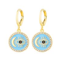 Fashion Inlaid Zircon Female Copper Plating 18k Real Gold Dripping Oil Evil Eyes Earrings sku image 3