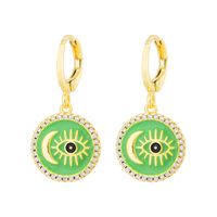 Fashion Inlaid Zircon Female Copper Plating 18k Real Gold Dripping Oil Evil Eyes Earrings sku image 4
