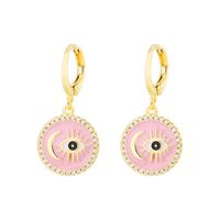 Fashion Inlaid Zircon Female Copper Plating 18k Real Gold Dripping Oil Evil Eyes Earrings sku image 2