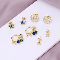 Fashion Simple Geometric Inlaid Zircon Star Ear Studs Copper Plating 18k Real Gold Earring main image 1