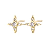 Fashion Simple Geometric Inlaid Zircon Star Ear Studs Copper Plating 18k Real Gold Earring sku image 3