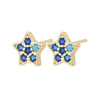 Fashion Simple Geometric Inlaid Zircon Star Ear Studs Copper Plating 18k Real Gold Earring main image 3