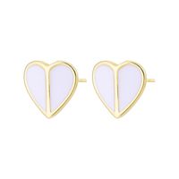 Fashion Simple Enamel Dripping Heart-shaped Copper Ear Stud Earrings sku image 5
