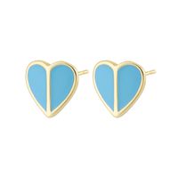 Fashion Simple Enamel Dripping Heart-shaped Copper Ear Stud Earrings sku image 3