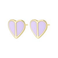 Fashion Simple Enamel Dripping Heart-shaped Copper Ear Stud Earrings sku image 4