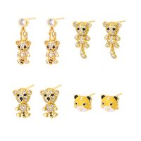 Fashion Cute Little Tiger Inlaid Zircon Copper  Drop Oil  Ear Stud Earrings main image 2