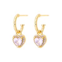 Fashion Simple Heart Inlaid Zircon Plated Real Gold  Copper Ear Stud Earrings main image 5