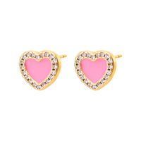 Fashion Simple Heart Inlaid Zircon Plated Real Gold  Copper Ear Stud Earrings main image 4