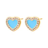 Fashion Simple Heart Inlaid Zircon Plated Real Gold  Copper Ear Stud Earrings sku image 3