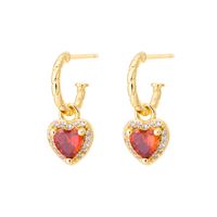 Fashion Simple Heart Inlaid Zircon Plated Real Gold  Copper Ear Stud Earrings sku image 7