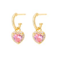 Fashion Simple Heart Inlaid Zircon Plated Real Gold  Copper Ear Stud Earrings sku image 6