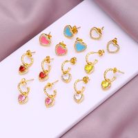 Fashion Simple Heart Inlaid Zircon Plated Real Gold  Copper Ear Stud Earrings main image 1