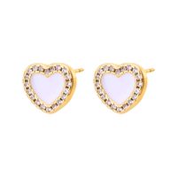 Fashion Simple Heart Inlaid Zircon Plated Real Gold  Copper Ear Stud Earrings main image 3