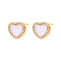 Fashion Simple Heart Inlaid Zircon Plated Real Gold  Copper Ear Stud Earrings sku image 1