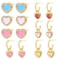Fashion Simple Heart Inlaid Zircon Plated Real Gold  Copper Ear Stud Earrings main image 2