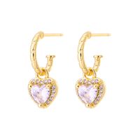 Fashion Simple Heart Inlaid Zircon Plated Real Gold  Copper Ear Stud Earrings sku image 4