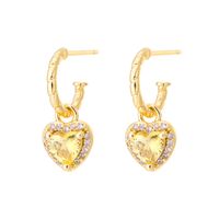 Fashion Simple Heart Inlaid Zircon Plated Real Gold  Copper Ear Stud Earrings sku image 5