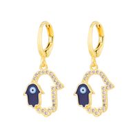 Fashion Creative Dripping Evil Blue Eyes Copper Inlaid Zircon Plated 18k Real Gold Earrings sku image 4