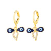 Fashion Creative Dripping Evil Blue Eyes Copper Inlaid Zircon Plated 18k Real Gold Earrings sku image 9