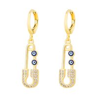 Fashion Creative Dripping Evil Blue Eyes Copper Inlaid Zircon Plated 18k Real Gold Earrings sku image 12