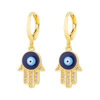 Fashion Creative Dripping Evil Blue Eyes Copper Inlaid Zircon Plated 18k Real Gold Earrings sku image 3