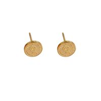 Fashion Geometric Round Brand Portrait Gold Coin Stainless Steel Ear Stud main image 5