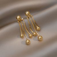 Fashion Long Tassel Solid Color Gold Copper Earrings Women's sku image 1