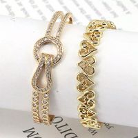 New Style Geometric Hollow Heart Copper Gold Plated Inlaid Zirconium Bracelet main image 1