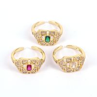 Simple Color Square Zircon Copper Plating 18k Gold Open Ring main image 5