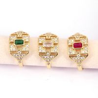 Simple Color Square Zircon Copper Plating 18k Gold Open Ring main image 4