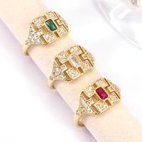 Simple Color Square Zircon Copper Plating 18k Gold Open Ring main image 1