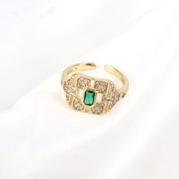 Simple Color Square Zircon Copper Plating 18k Gold Open Ring main image 3