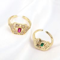 Simple Color Square Zircon Copper Plating 18k Gold Open Ring main image 2