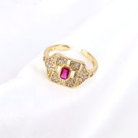 Simple Color Square Zircon Copper Plating 18k Gold Open Ring sku image 3