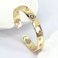 Retro Style Copper Gold Plated Micro Inlaid Zircon Smiley Eye Opening Bracelet sku image 1