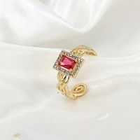 Simple Style Copper Plating 18k Color Square Zircon Open Ring main image 4