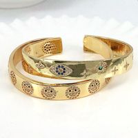 Retro Style Copper Gold Plated Micro Inlaid Zircon Smiley Eye Opening Bracelet main image 6