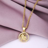 Fashion Twelve Constellation Copper Inlaid Zircon Gold Plated Stainless Steel Pendant Necklace sku image 5