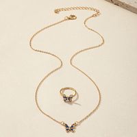 Fashion Inlaid Butterfly Rhinestone-studded Necklace Ring Set main image 4