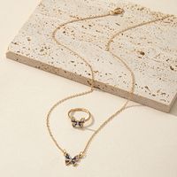 Fashion Inlaid Butterfly Rhinestone-studded Necklace Ring Set main image 3