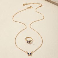 Fashion Inlaid Butterfly Rhinestone-studded Necklace Ring Set sku image 1