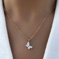 Fashion Simple Oil Dripping White Butterfly Pendant Clavicle Chain Necklace main image 5