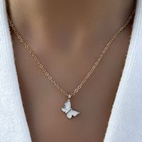 Fashion Simple Oil Dripping White Butterfly Pendant Clavicle Chain Necklace sku image 1