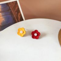 Cute Alloy Flower Earrings Daily Stoving Varnish Pearl Stud Earrings As Picture sku image 1