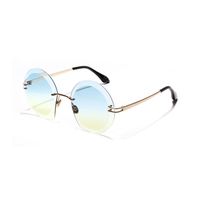 A18907 Runde, Randlose Sonnenbrille, Diamant Schliff Brille, Metall Brille sku image 1