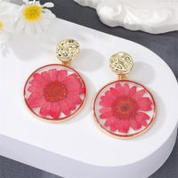 New Style Transparent Dried Flower Little Daisy Resin Round Pendant Earrings sku image 2