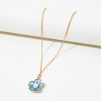 Fashion Blue Drop Oil Pearl Inlaid Small Five-petal Flower Necklace main image 2