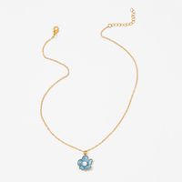 Fashion Blue Drop Oil Pearl Inlaid Small Five-petal Flower Necklace main image 3